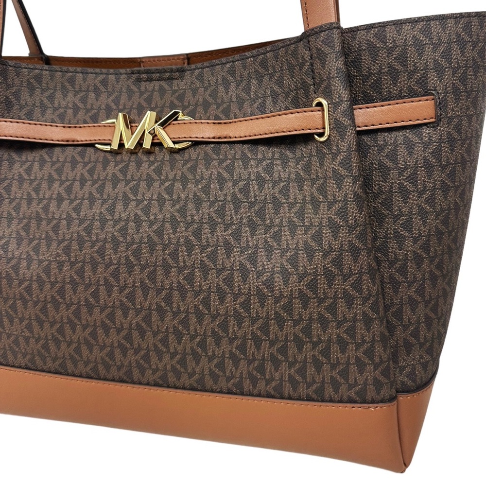 Michael Kors Reed Large Belted Logo Shoulder Bag Tote Purse Brown MK Signature - Picture 2 of 7
